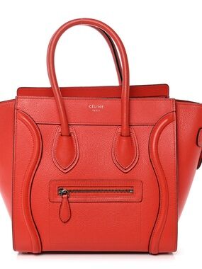 Celine Red Textured Leather Luggage Tote